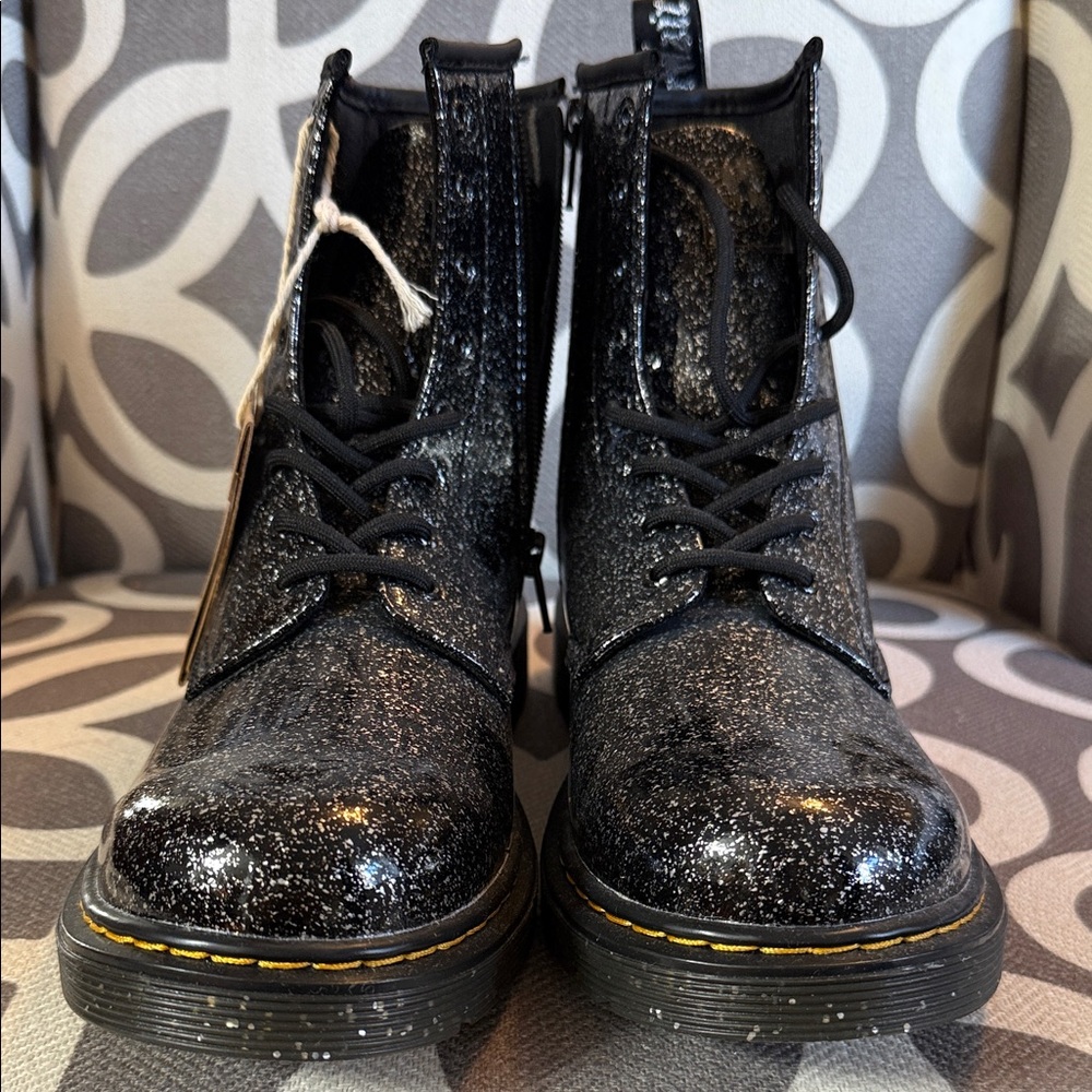 Dr. Martens Black Glitter Lace-Up Boots